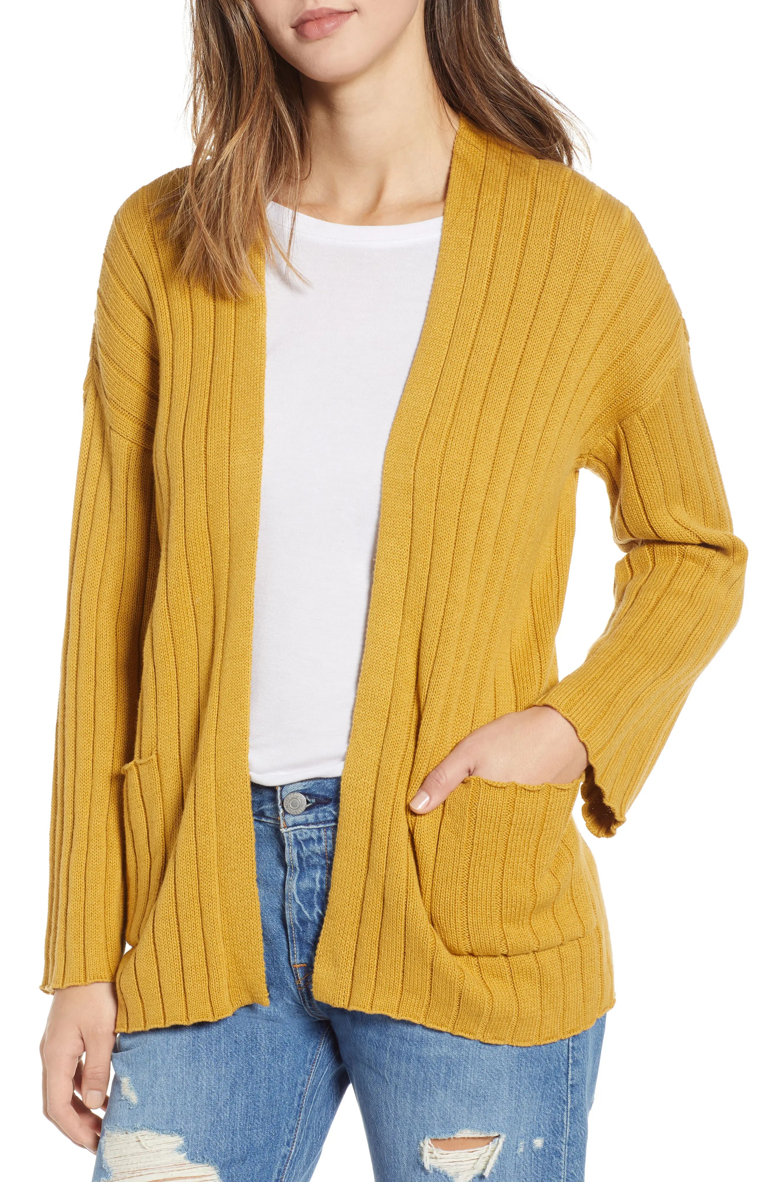 Women's Bp. Ribbed Throw On Cardigan, Size Large - Brown | Nordstrom