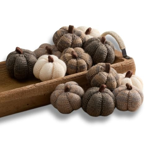 Your Heart's Content Set of 12 Cozy Mini Knit Cobblestone Grey Pumpkins, Tiered Tray Home décor, Cozy Home Harvest Season (Cobblestone Full Set) | Amazon (US)