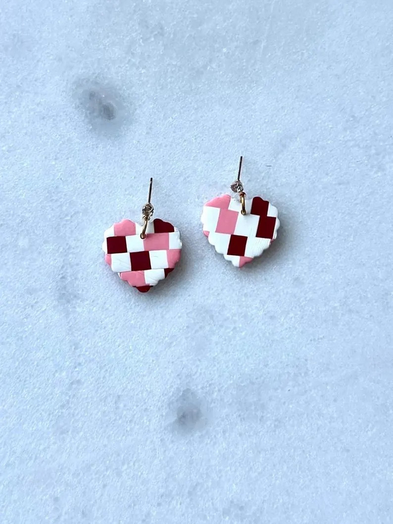 Valentine’s Day Checkered Heart Earrings - Etsy | Etsy (US)