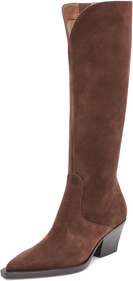 Yishaweiqi Cowgirl Cowboy Boots for Women Chunky Heel Snip Toe Zipper Knee High Boots | Amazon (US)
