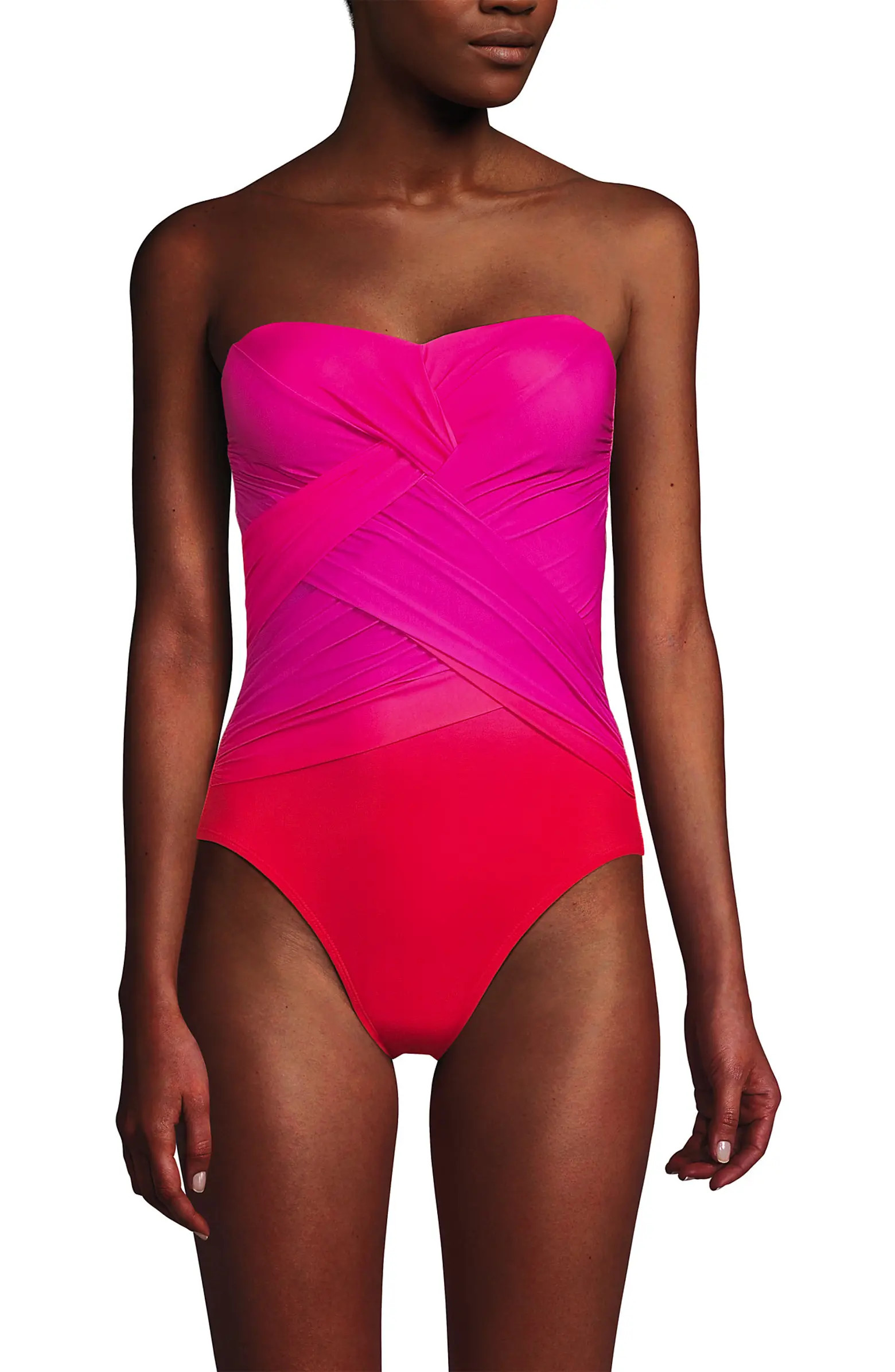 Slender Suit Shine Bandeau Tummy Control Chlorine Resistant High Leg One Piece Swimsuit | Nordstrom