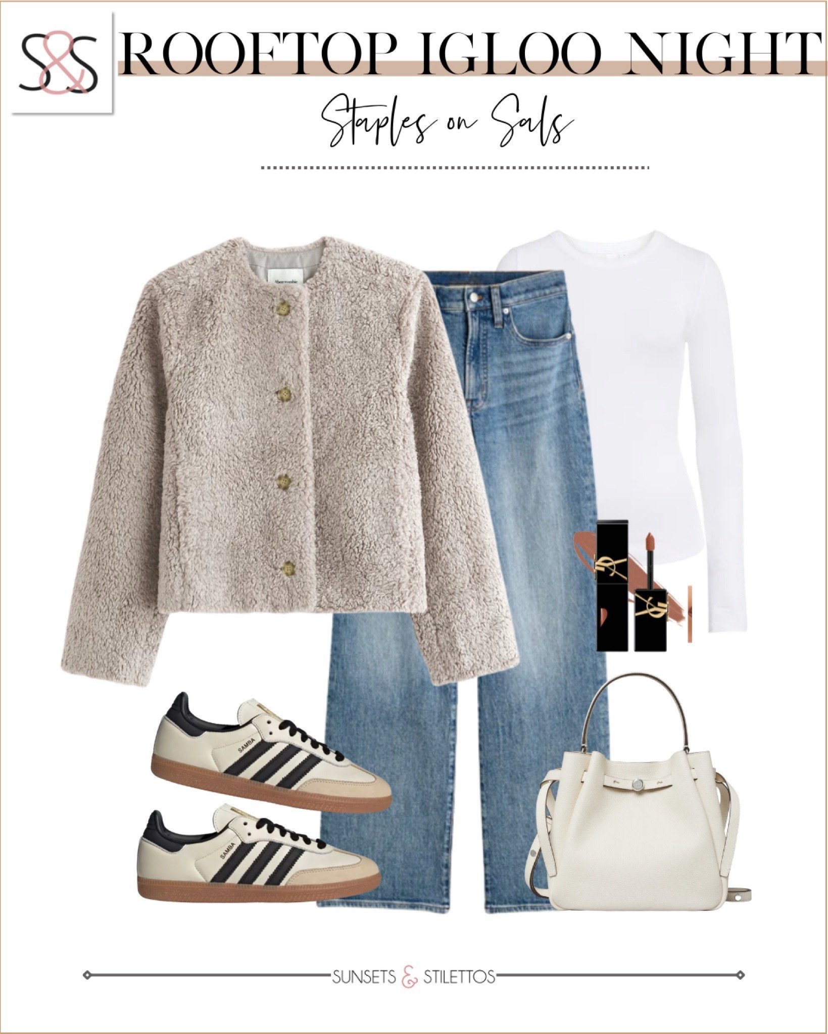 This Sherpa jacket is so cute and perfect for your winter holiday outfit!
These adidas sneakers peak right out from under wide leg jeans for a great look!

Sunsets and Stilettos, workwear, adidas sneakers 

#LTKHoliday #LTKWorkwear #LTKStyleTip