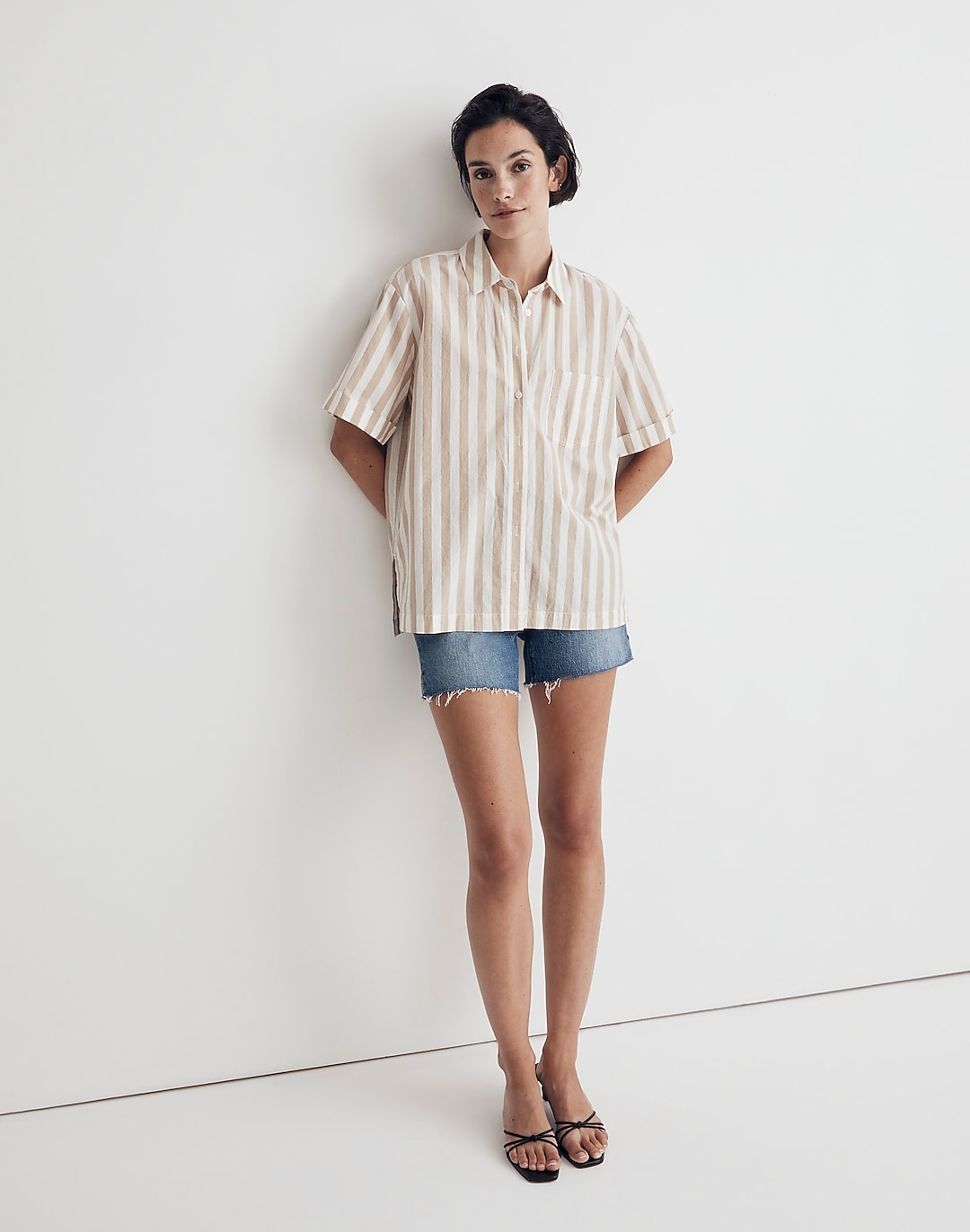Signature Poplin Short-Sleeve Button-Down Shirt in Leray Stripe | Madewell