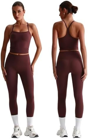 Women 2 Piece Workout Sets Padded Criss Cross Back Crop Tank High Waist Tummy Control Active Legg... | Amazon (US)