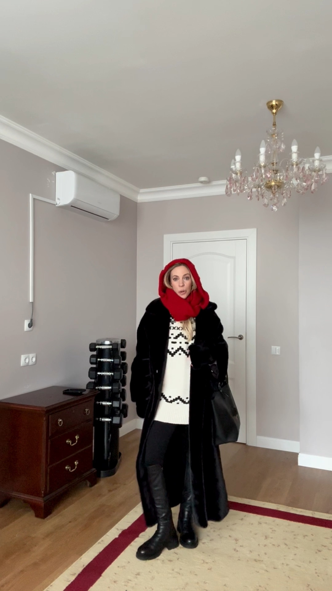 Holiday cozy look, OOTD, fair isle sweater, red balaclava scarf, black fur coat, Spanx leggings (on sale under $60!!

#LTKSaleAlert #LTKHoliday #LTKootd