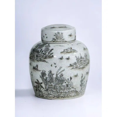 Porcelain Ginger Jar with Chinoiserie Design, Brown, 9 | Wayfair North America