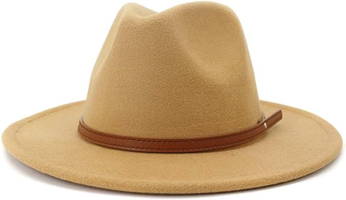 Lisianthus Womens Wide Brim Fedora Hat Felt Jazz Cap Panama Cowboy Hat with Belt Buckle Décor | Amazon (US)
