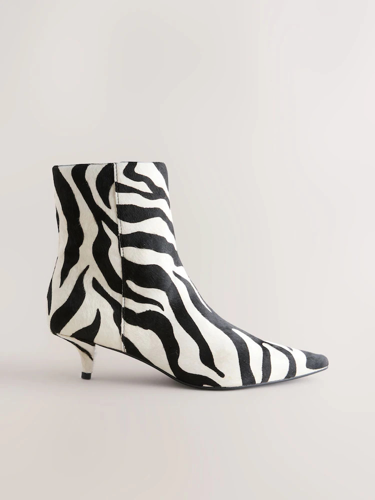 Zebra Print Leather Forever Comfort® Almond Toe Heeled Ankle Boots | Next US