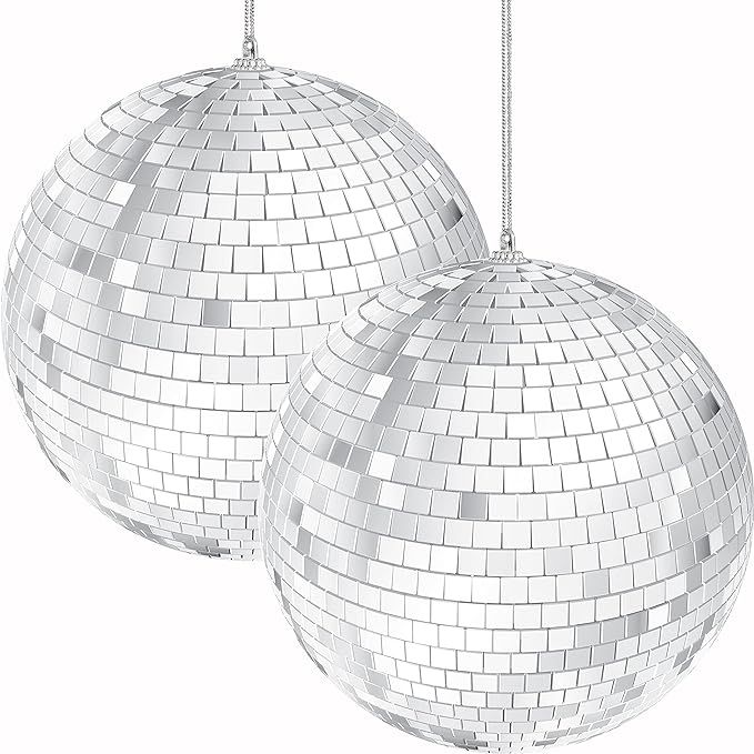 Mirror Disco Ball With Attached String For Hanging Ring, Reflects Light, Party Favor, 3" (2-Pack) | Amazon (US)
