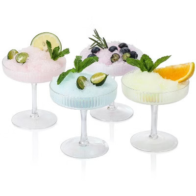 Slickblue Vintage Iridescent Coupe Glasses Set - 4oz, Vertical Stripe Texture (4-Pack) | Target