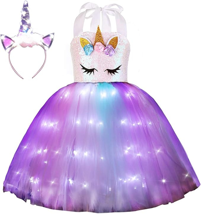 Viyorshop Girl Unicorn Costume Unicorn Tutu Dress Up Birthday Gifts LED Light Unicorn dress for H... | Amazon (US)