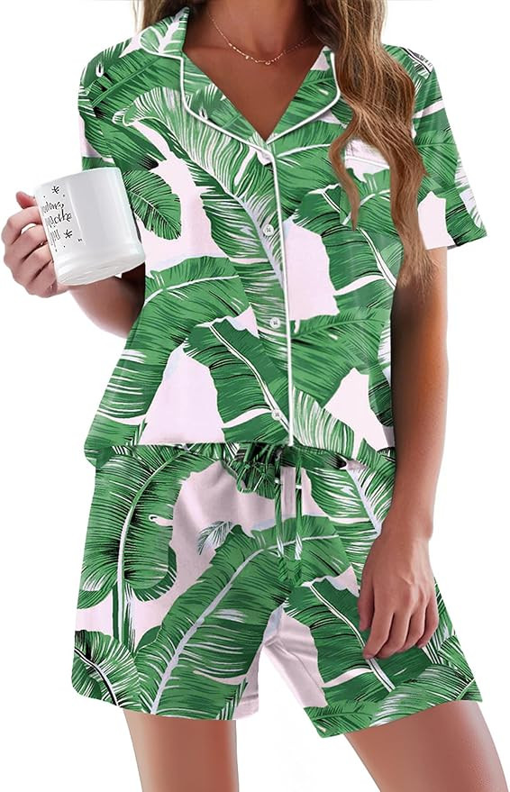 Ekouaer Pajamas Set for Women Short Sleeve Sleepwear Button Down Pjs Soft 2 Piece Lounge Sets | Amazon (US)