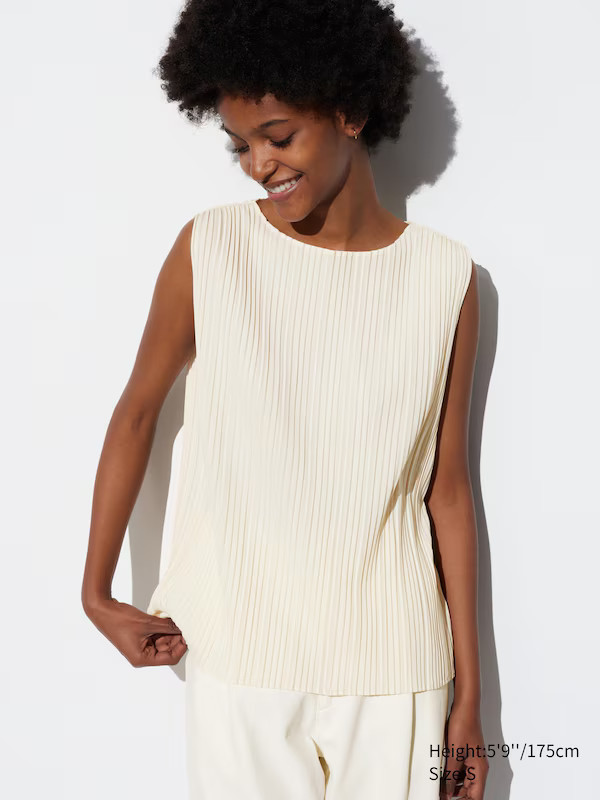 Pleated Sleeveless T-Shirt | UNIQLO (UK)