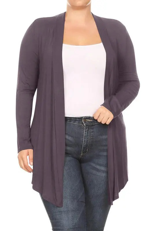 Solid open fron, long sleeve cardigan draped front Charcoal / 2XL | Casual Chic Boutique