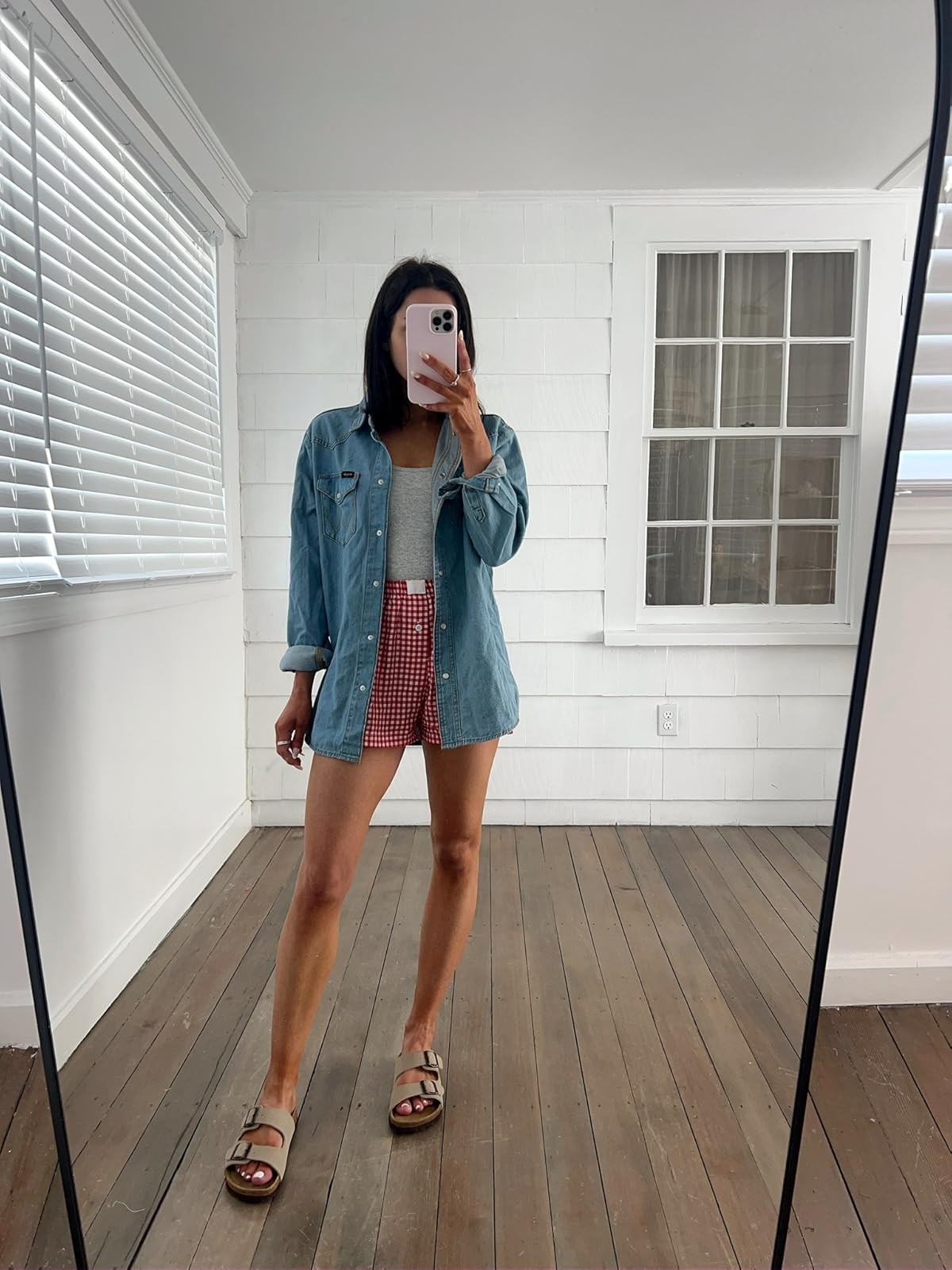 Summer outfit- boxer shorts wearing S (size up- runs small!), tank in XS, button down in XS, sandals true to size 


casual summer outfit / boxer shorts outfit / red boxer shorts / red plaid shorts outfit / memorial day outfit 
 

 #LTKPetite #LTKFindsUnder50 #LTKShoeCrush