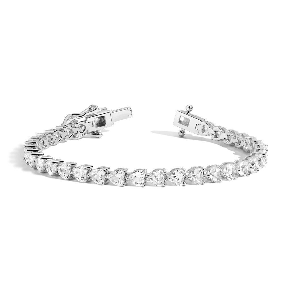 Lab Grown White Sapphire Heart Tennis Bracelet | AUrate New York
