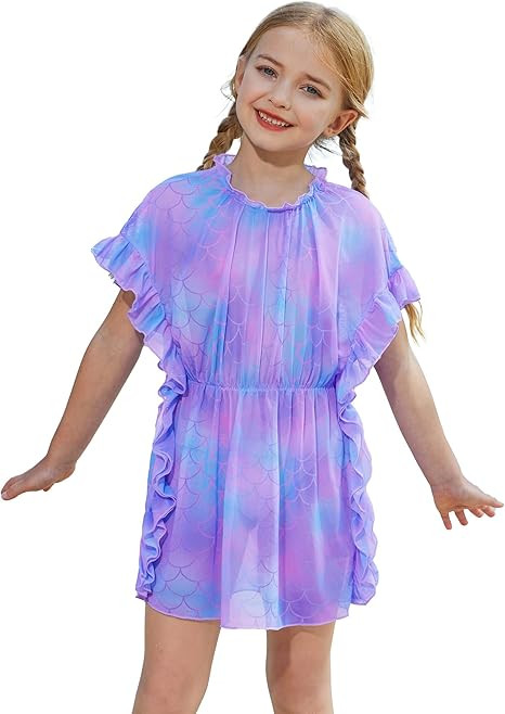 GRACE KARIN Girls Swimsuit Cover Up Dress Short Batwing Sleeves Summer Beach Mesh Swim Cover Up S... | Amazon (US)
