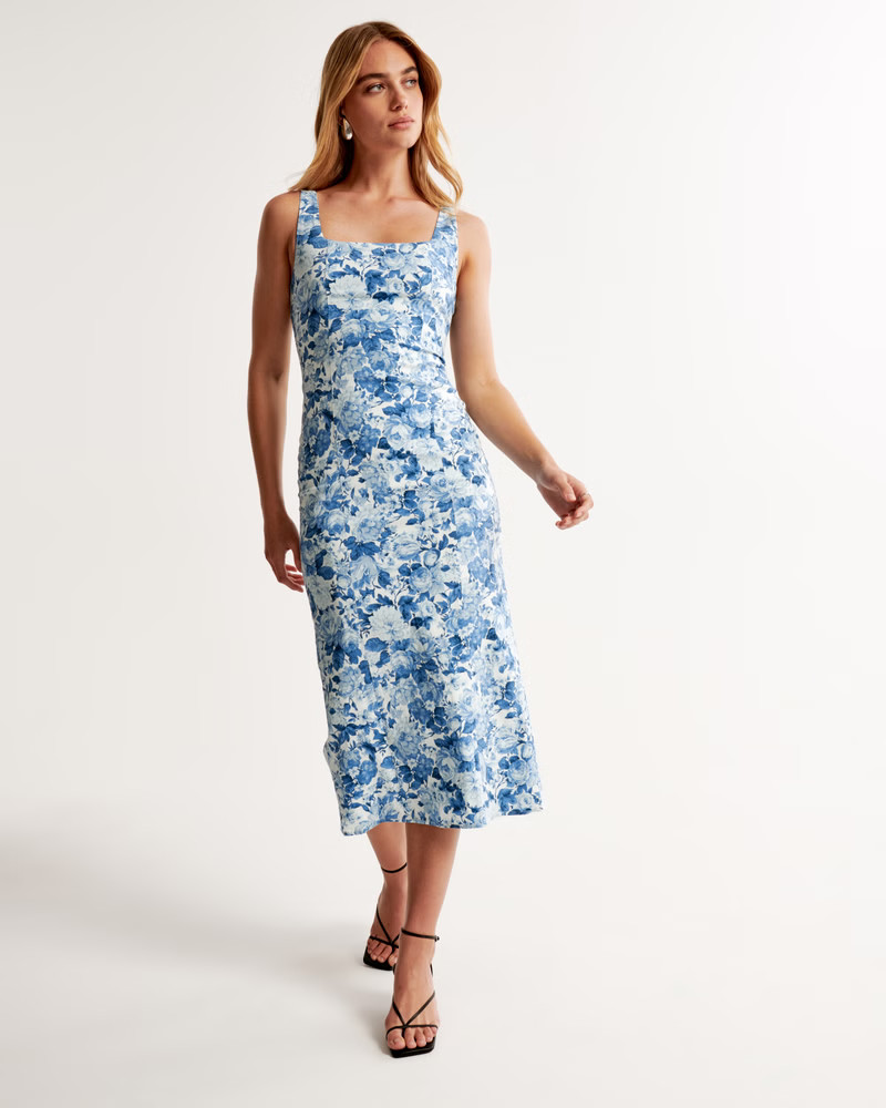 Squareneck Column Midi Dress | Abercrombie & Fitch (US)