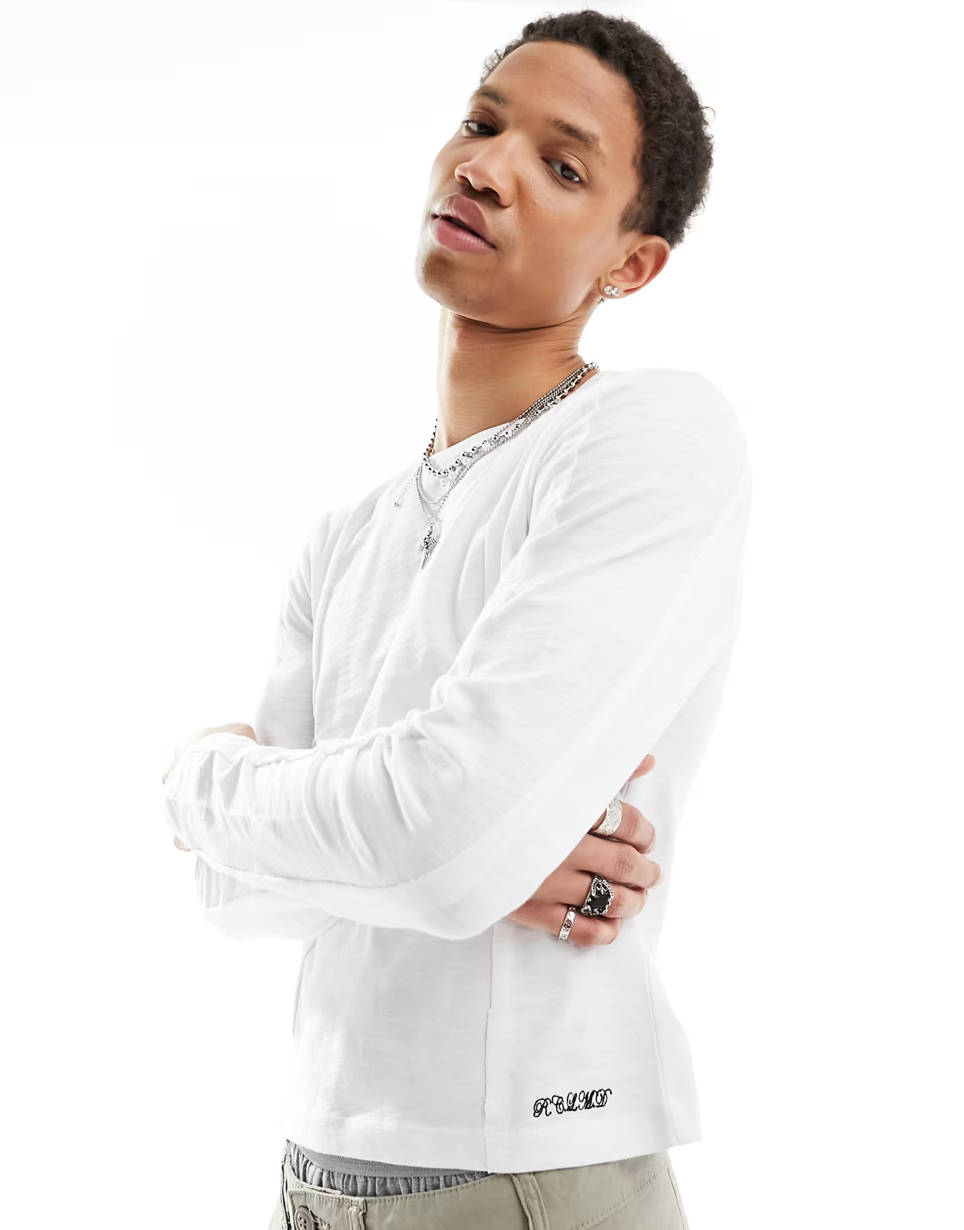 Reclaimed Vintage long sleeve seamed top in white | ASOS (Global)