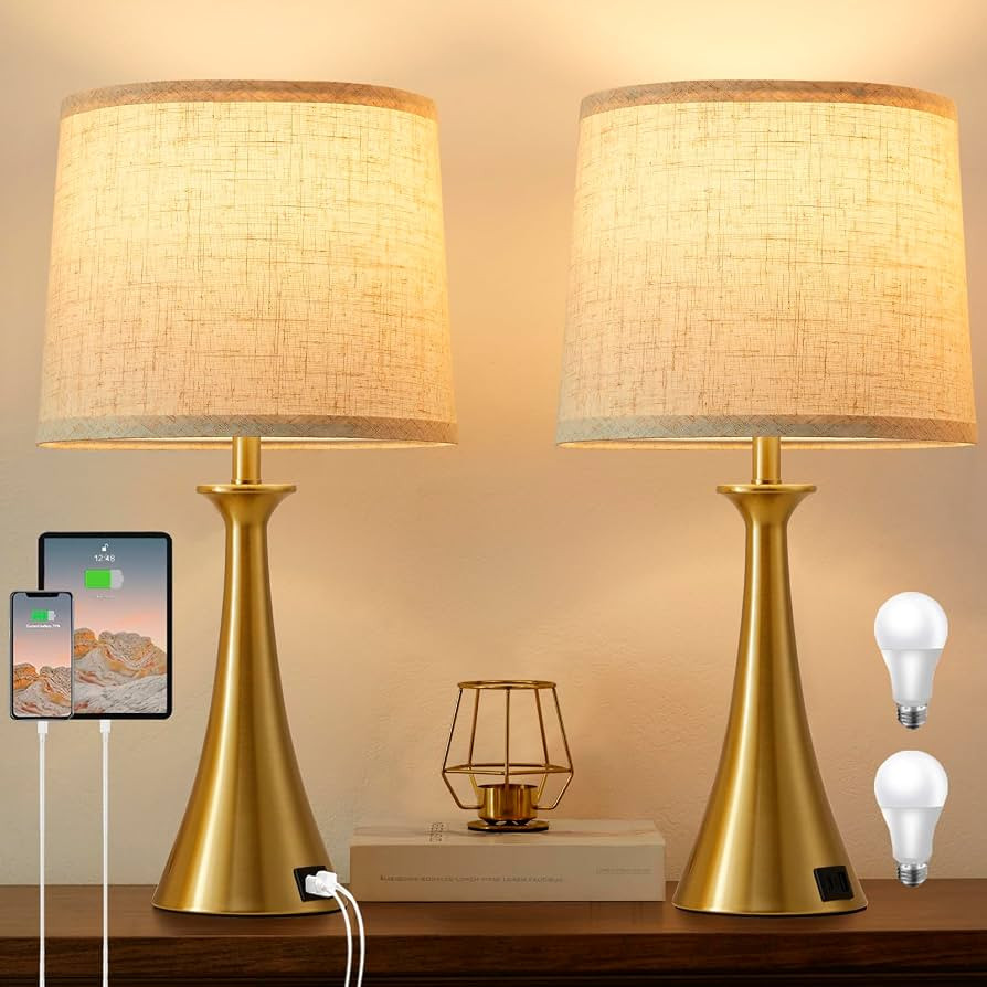 Touch Lamp for Living Room Bedroom, 21" Table Lamps Set of 2 with USB C+A Ports, Touch Bedside La... | Amazon (US)