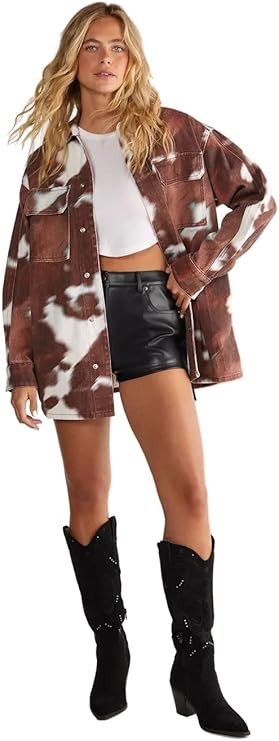 Nasty Gal Women's Cow Denim Oversized Shirt | Amazon (US)