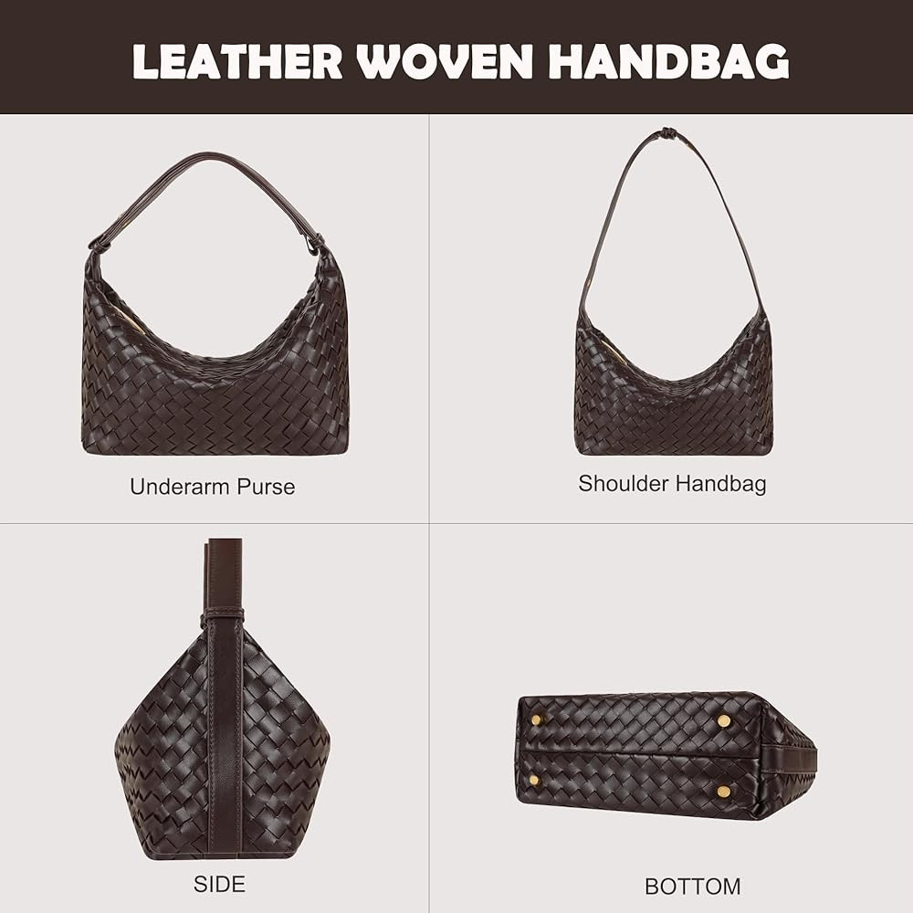 Vegan Leather Woven Tote Handbag, Top-handle Shoulder Bag, Woven Leather Pure Underarm Purse, Clu... | Amazon (US)