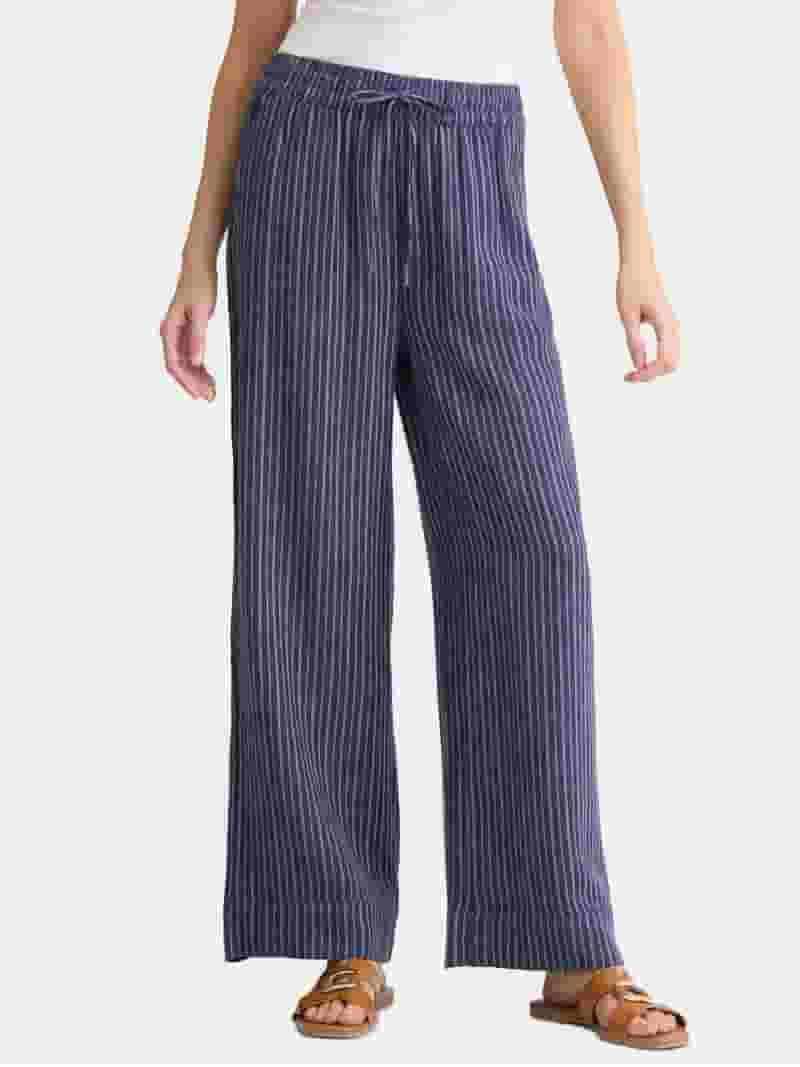 Time and Tru Women's and Women's Plus Wide Leg Linen Blend Pants, 29" Inseam, Sizes XS-4X | Walmart (US)