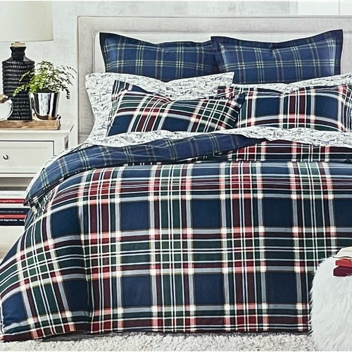 Martha Stewart The Holiday Collection Cotton Flannel Navy Plaid KING Duvet 733003557539 | eBay | eBay US