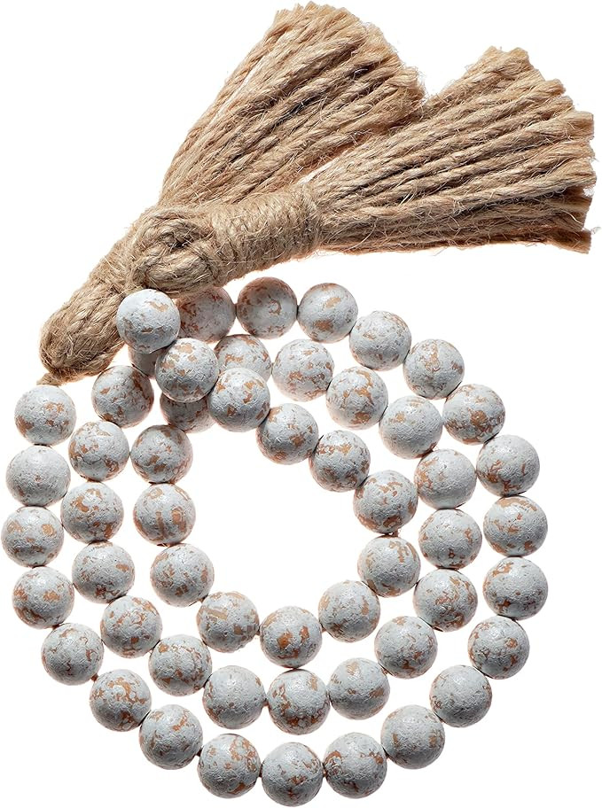 Farmhouse Wood Bead Garland Home Decor, Natural Wooden Garland for Tiered Tray, Tassel Garland De... | Amazon (US)