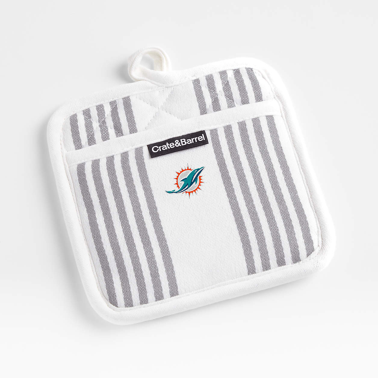 NFL Cincinnati Bengals Cuisine Stripe Black Organic Cotton Pot Holder | Crate & Barrel | Crate & Barrel