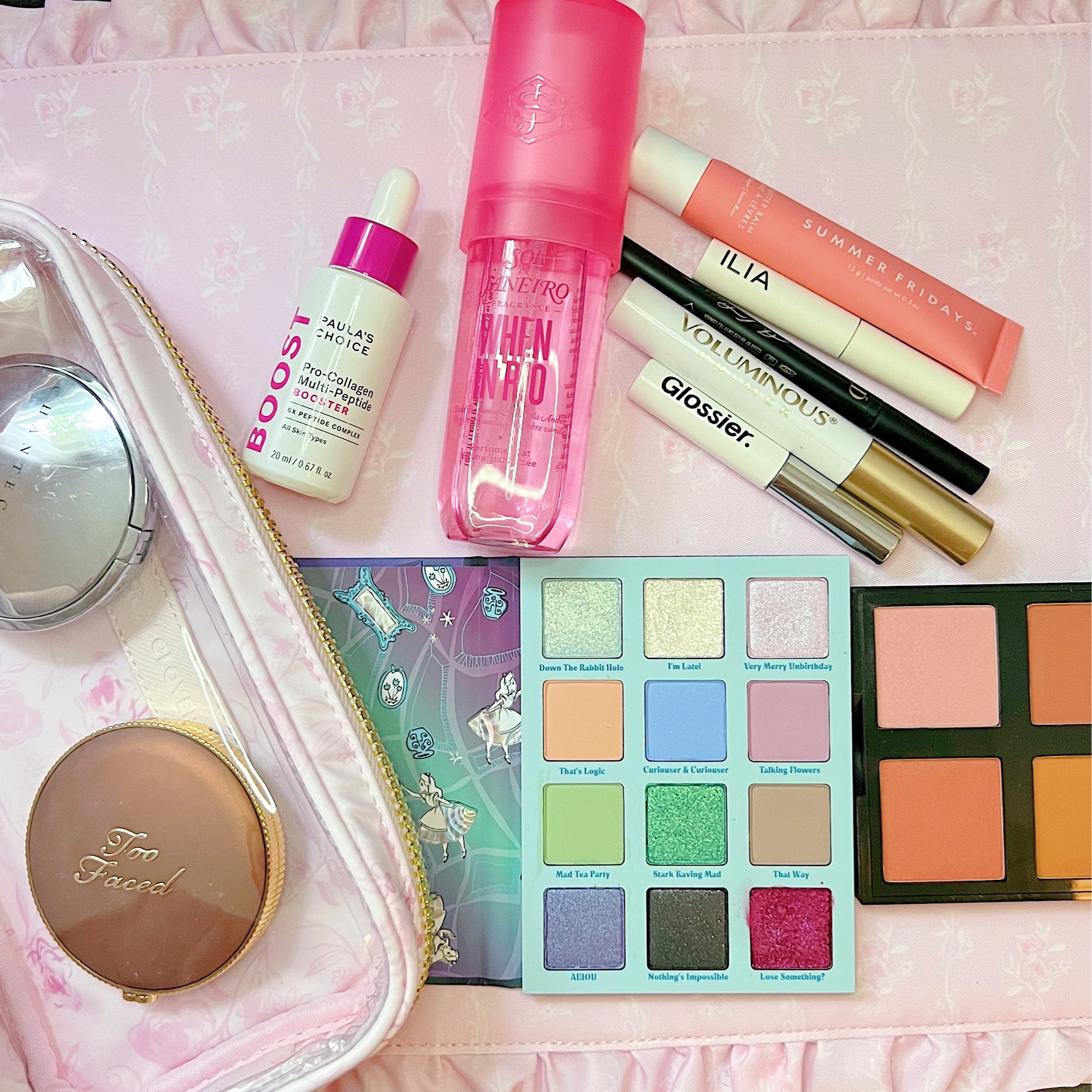 Current favorite beauty finds 💄 lengthening mascara, cool tone pink blush palette, summer eyeshadow palette, Summer Fridays lip butter balm, Sol de Janeiro When in Rio body spray, Paula’s Choice collagen peptides boost serum, lash primer, brow mascara, liquid eyeliner, pressed powder, matte bronzer #LTKFind 

#LTKMostLoved #LTKSeasonal #LTKbeauty