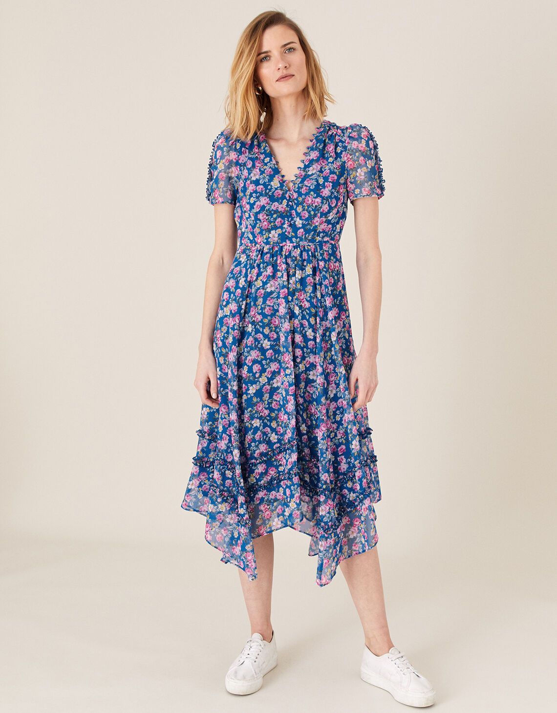 Rebecca Floral Chiffon Dress Blue | Monsoon (UK)