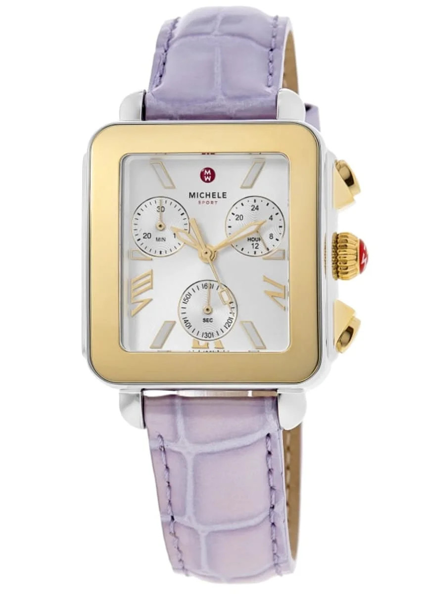 Michele Deco Sport Chronograph Silver Dial Leather Strap Women's Watch MWW06K000064 | Walmart (US)