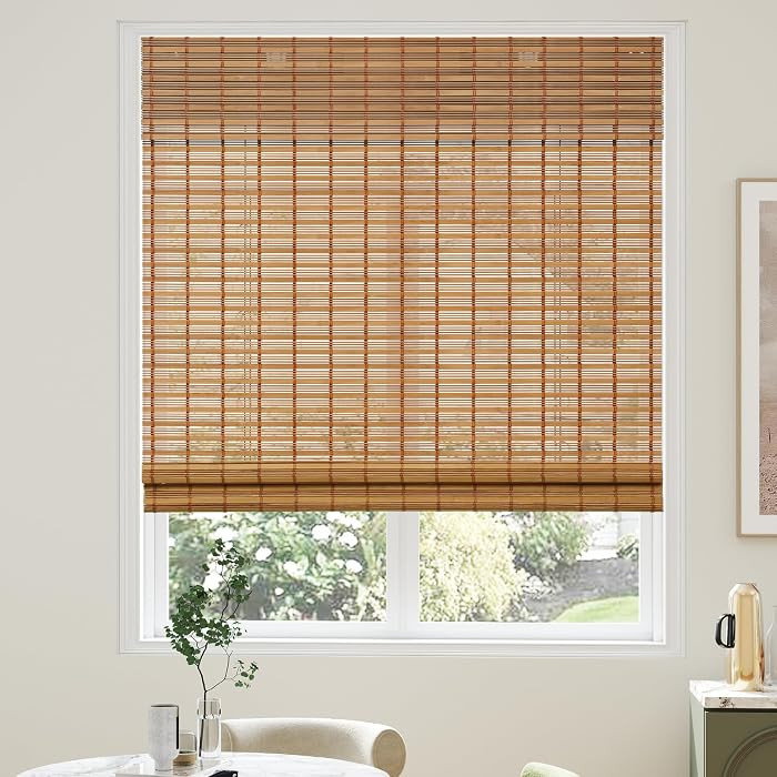 Bamboo Roman Shades with Valance Cover, Cordless Blinds for Indoor Windows, Light Filtering Woven... | Amazon (US)