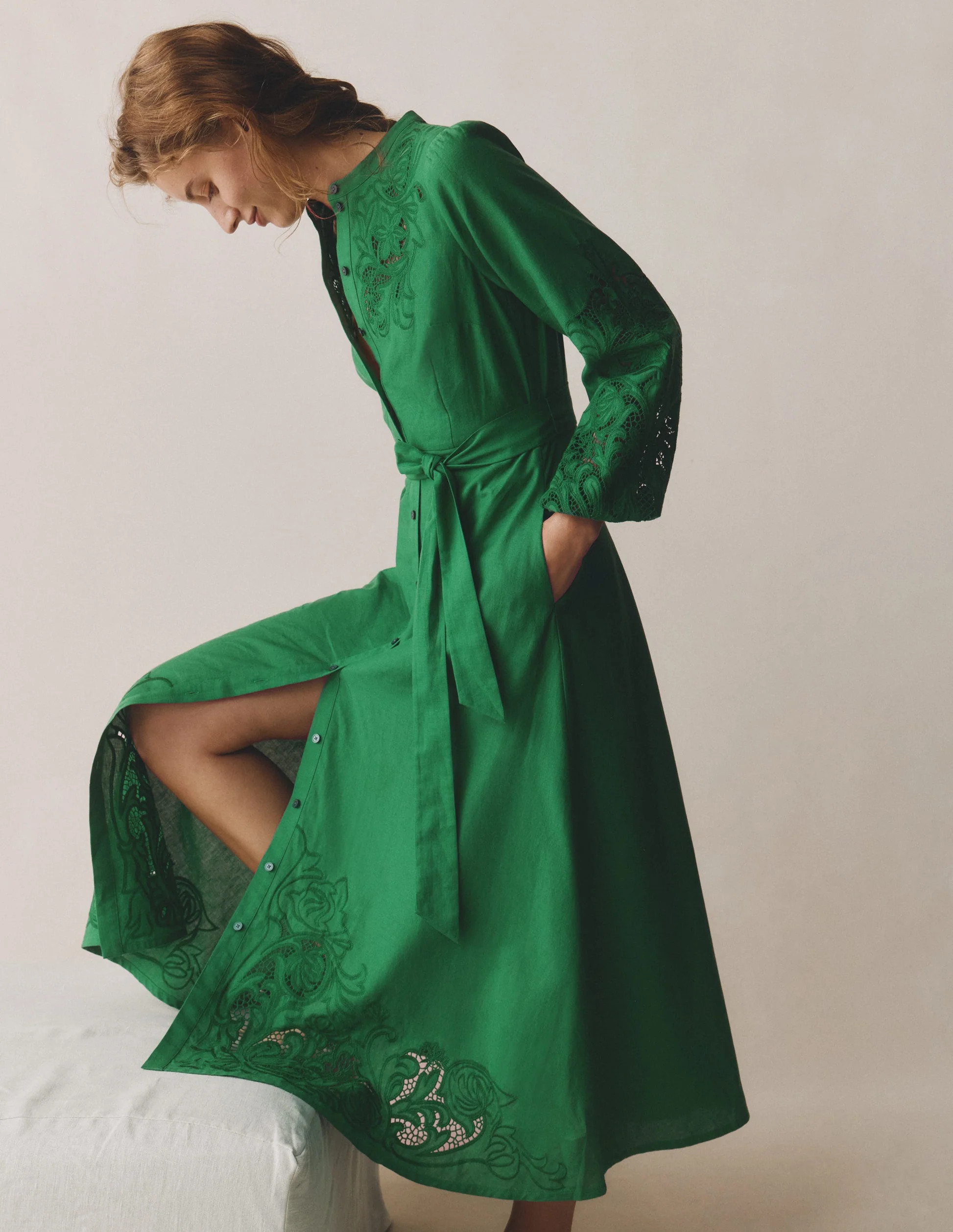 Mae Linen Blend Shirt Dress-Highland Green | Boden (US)