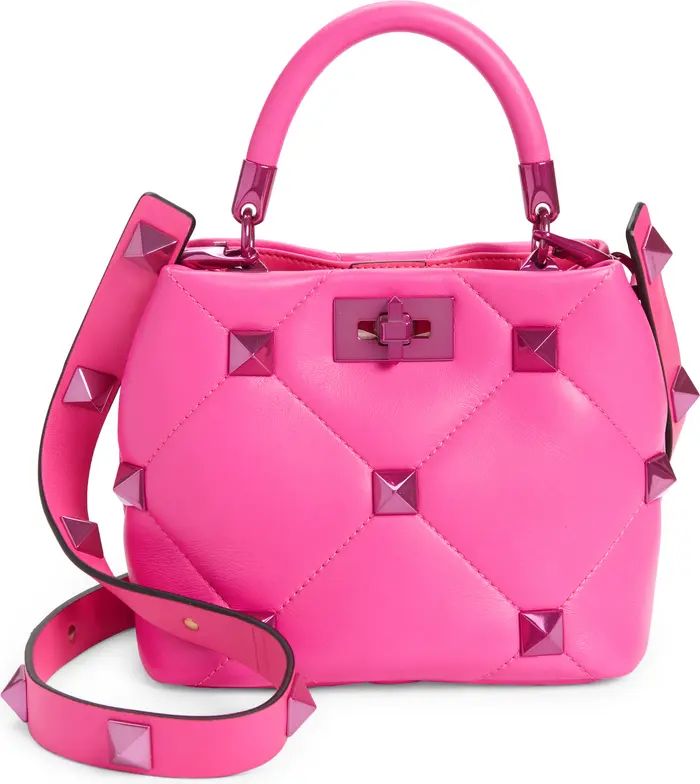 Valentino Garavani Small Roman Stud Pink PP Quilted Leather Top Handle Bag | Nordstrom | Nordstrom