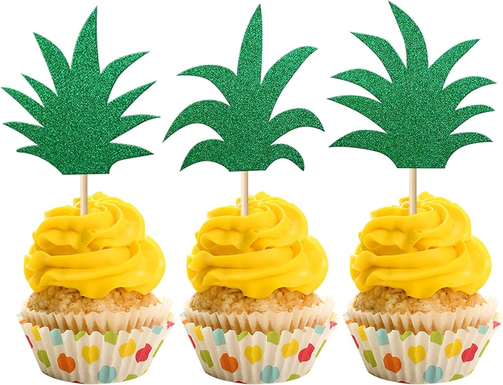 Rsstarxi 30 Pack Pineapple Cupcake Toppers Glitter Hawaiian Luau Cake Decorations Donut Pineapple... | Amazon (US)