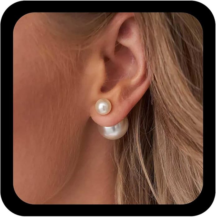 Boho Pearl Ear Jacket Earrings Silver Pearls Stud Earring Bridal Pearl Earrings Pearls Ball Earri... | Amazon (US)