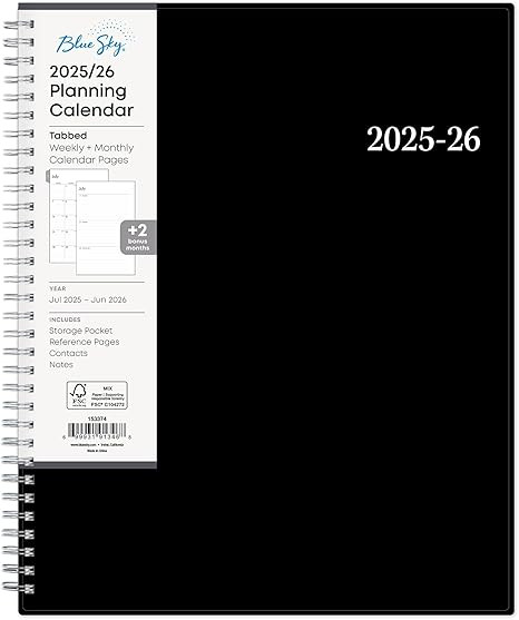 Blue Sky Agenda semanal y mensual del año académico 2025-2026, julio a junio, 8.5 x 11 pulgadas... | Amazon (US)