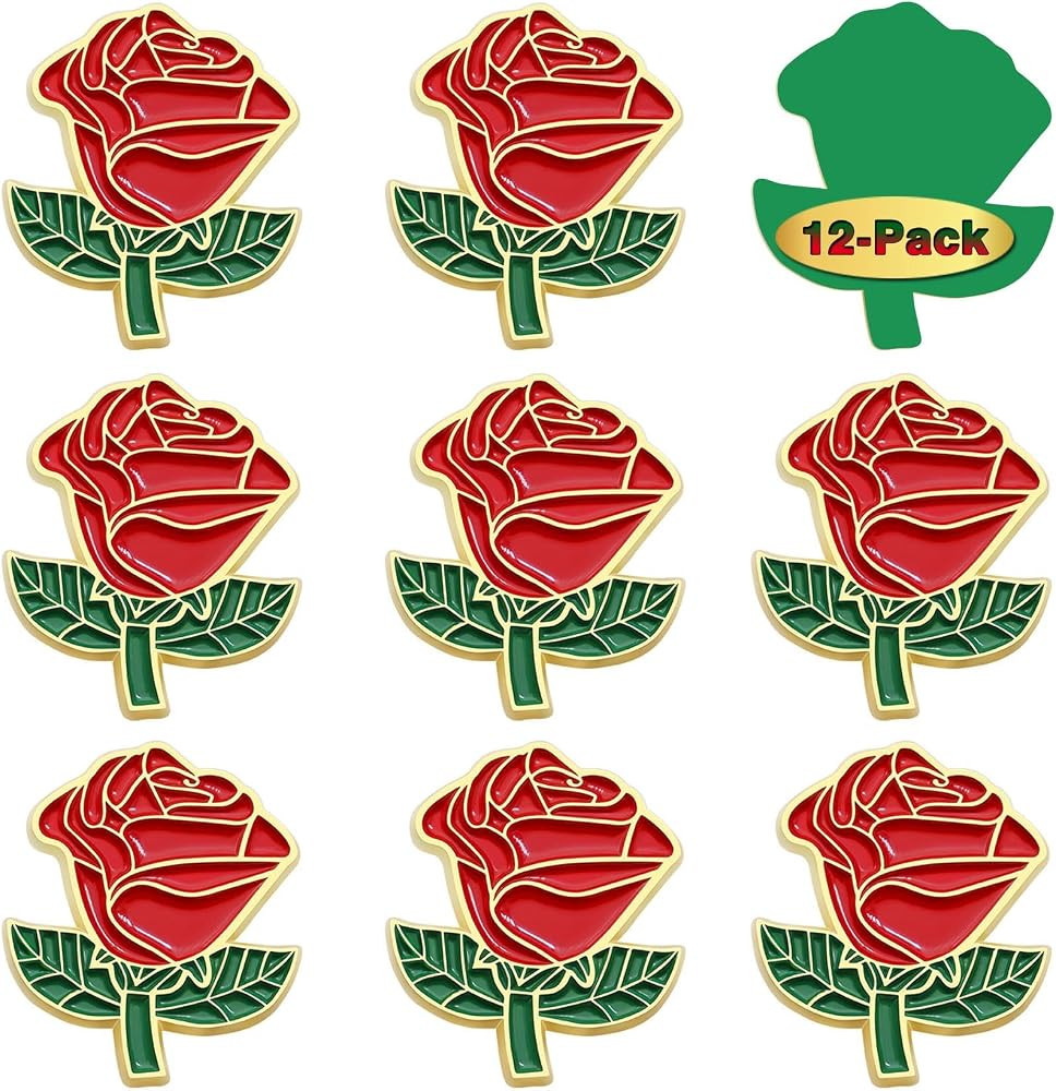 2/12/50/100Pcs Red Rose Flower Enamel Lapel Pin 1.2\u201c -Brooch Badge For Men Women Clothes Bag... | Amazon (US)