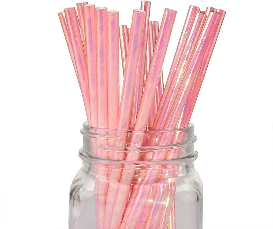 Coral Pink Pearl Paper Straws Bulk 100, Iridescent Pink Paper Straws, Cocktail Iridescent Decorat... | Amazon (US)