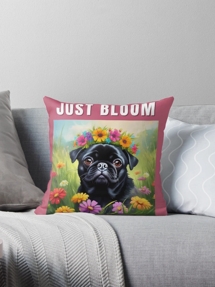 Spring Black Pug - Just Bloom Pillow | Redbubble (US)