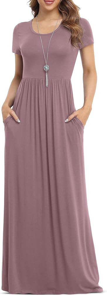 VIISHOW Women's Short Sleeve Loose Plain Maxi Dresses Casual Long Dresses with Pockets | Amazon (US)