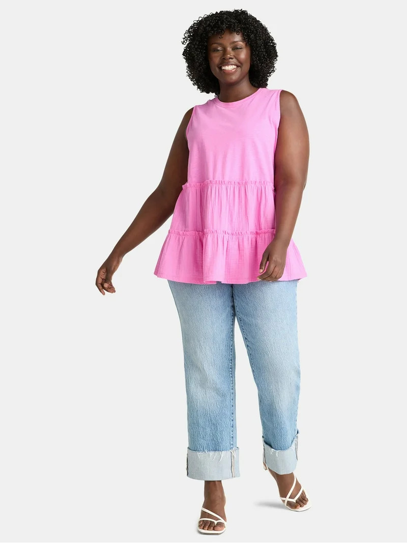 Terra & Sky Women's Plus Sleeveless Cotton Mixed Media Tunic Tank Top, Sizes 0X-5X | Walmart (US)