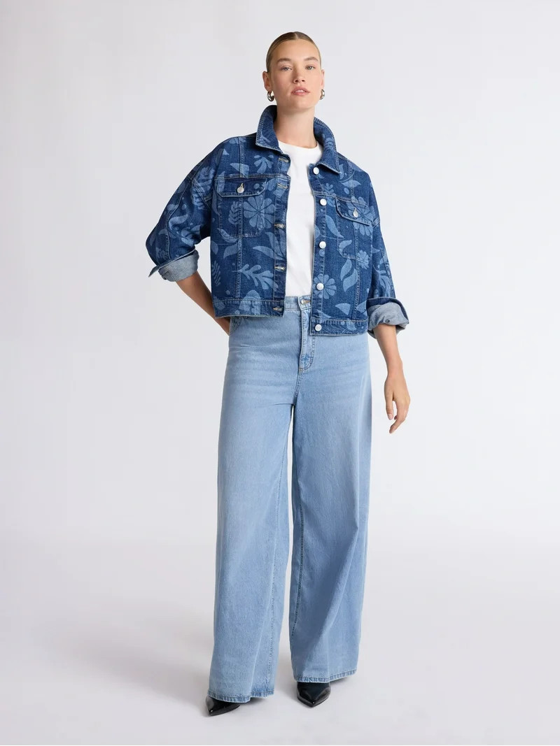 Scoop Limited Edition Women's and Women's Plus Print Denim Jacket, Sizes XS-4X - Walmart.com | Walmart (US)