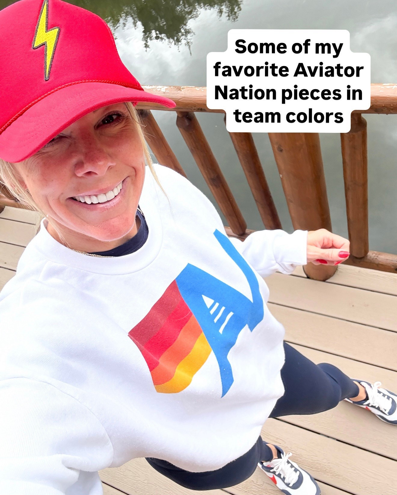 Size XS aviator nation sweatshirt and small leggings 

#LTKOver40 #LTKSeasonal #LTKStyleTip