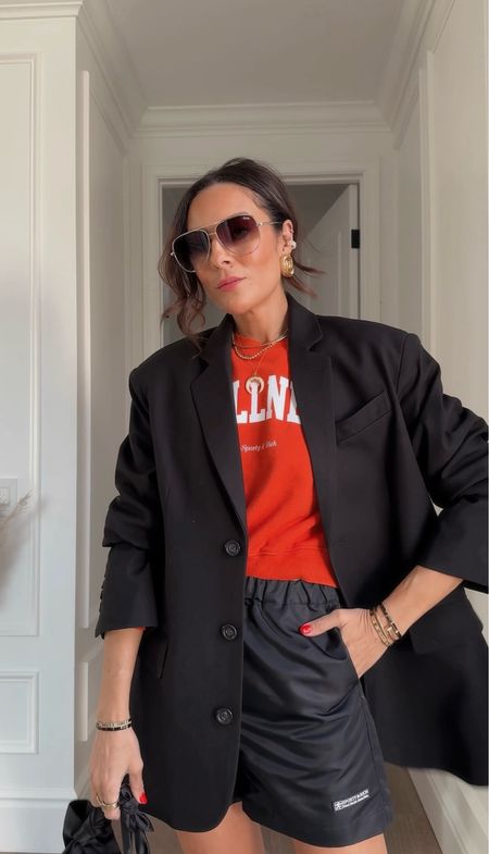 These nylon shorts look Prada without the price! Use CODE: LUCY2FOR1 on sunnies to get a pair free! 
Blazer XS
Sweater XS
Shorts XS
Shoes tts 

#LTKStyleTip #LTKSeasonal