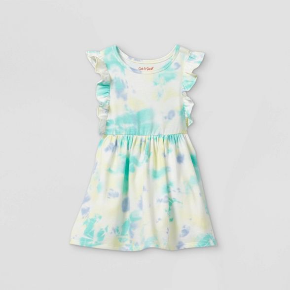 Toddler Girls' Tie-Dye Ruffle Short Sleeve Dress - Cat & Jack™ Blue/Green | Target