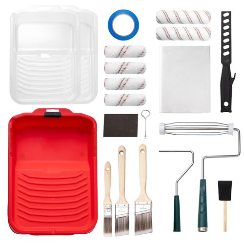 Mister Rui 20-Piece Paint Roller Kit, 9 Inch and 4 Inch Microfiber Roller Set with Paint Tray, Liners, Brushes, Drop Cloth and Tape for Walls, Ceilings, Trim and Home Painting | Amazon (US)