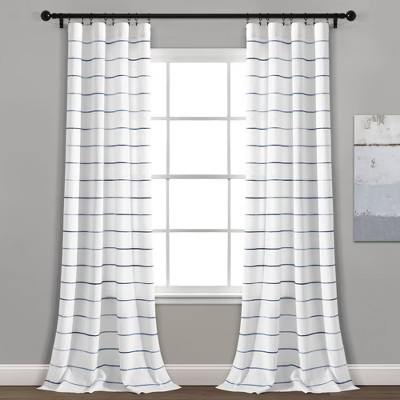 Set of 2 (108"x40") Ombre Striped Yarn Dyed Cotton Window Curtain Panels Navy - Lush Décor: Light Filtering, Rod Pocket | Target